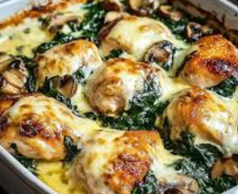 Baked Chicken with Spinach and Mushrooms in a Low-Carb