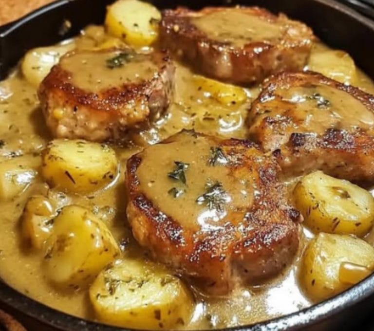 Smothered Pork Chops with Potatoes in Gravy