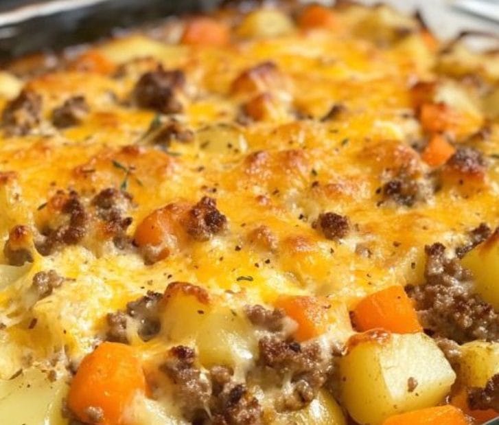 Amish Hamburger with Fall Veggies Bake