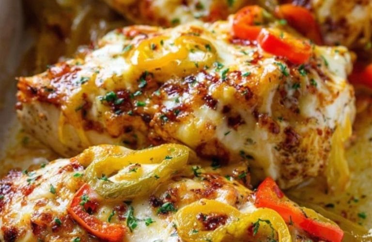 Cheesy Baked Chicken Breast And Peppers