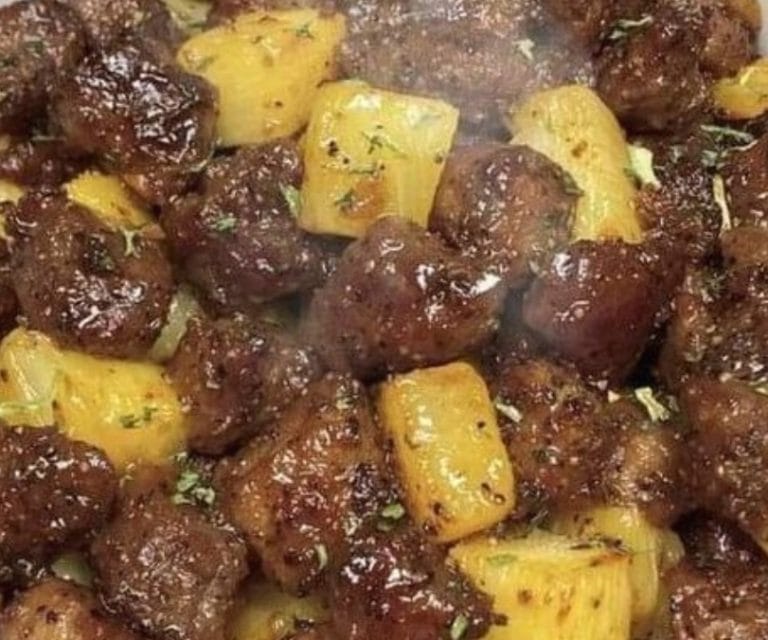 Air Fryer Garlic Butter Steak Bites and Potatoes