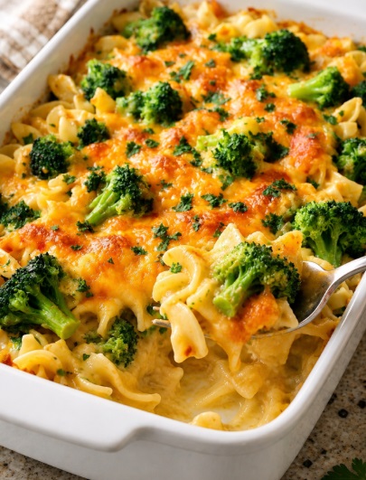 Baked Cheddar Broccoli Noodle Casserole