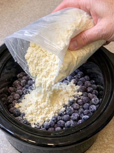 Slow Cooker 4-Ingredient Lemon Blueberry Dump Cake