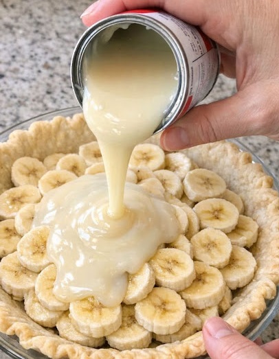 Pour sweetened condensed milk and these 3 ingredients over sliced ripe bananas into a pie plate for a creamy indulgence you will dream about