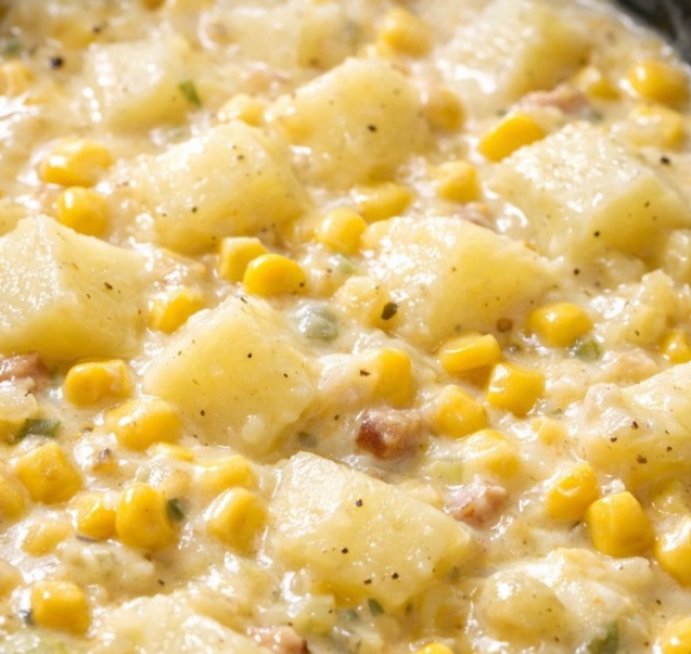 Winter Chowder: Just 5 ingredients. Corn and potatoes make this thick soup incredibly filling.
